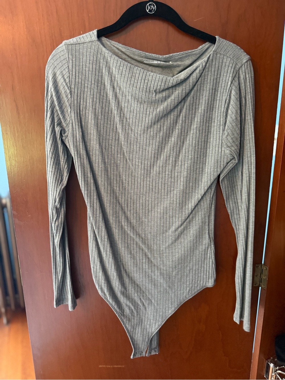 Abercrombie & Fitch Ribbed Long-Sleeve Bodysuit - Light Gray